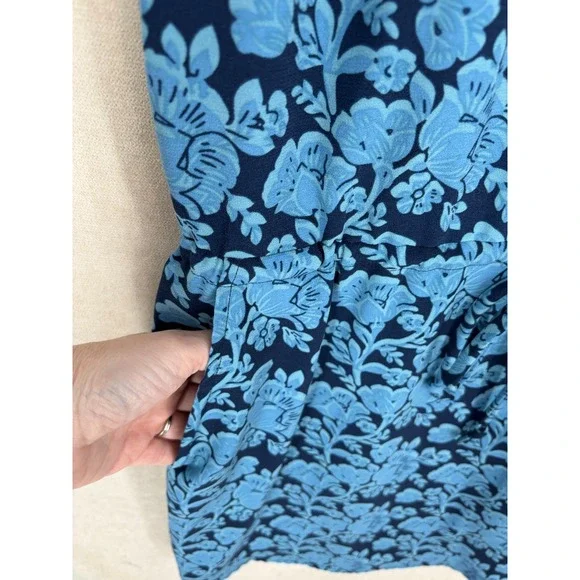 CAbi Dress S Blue Floral Java Tie Waist Button Up Short Pockets 5265 - Picture 6 of 9